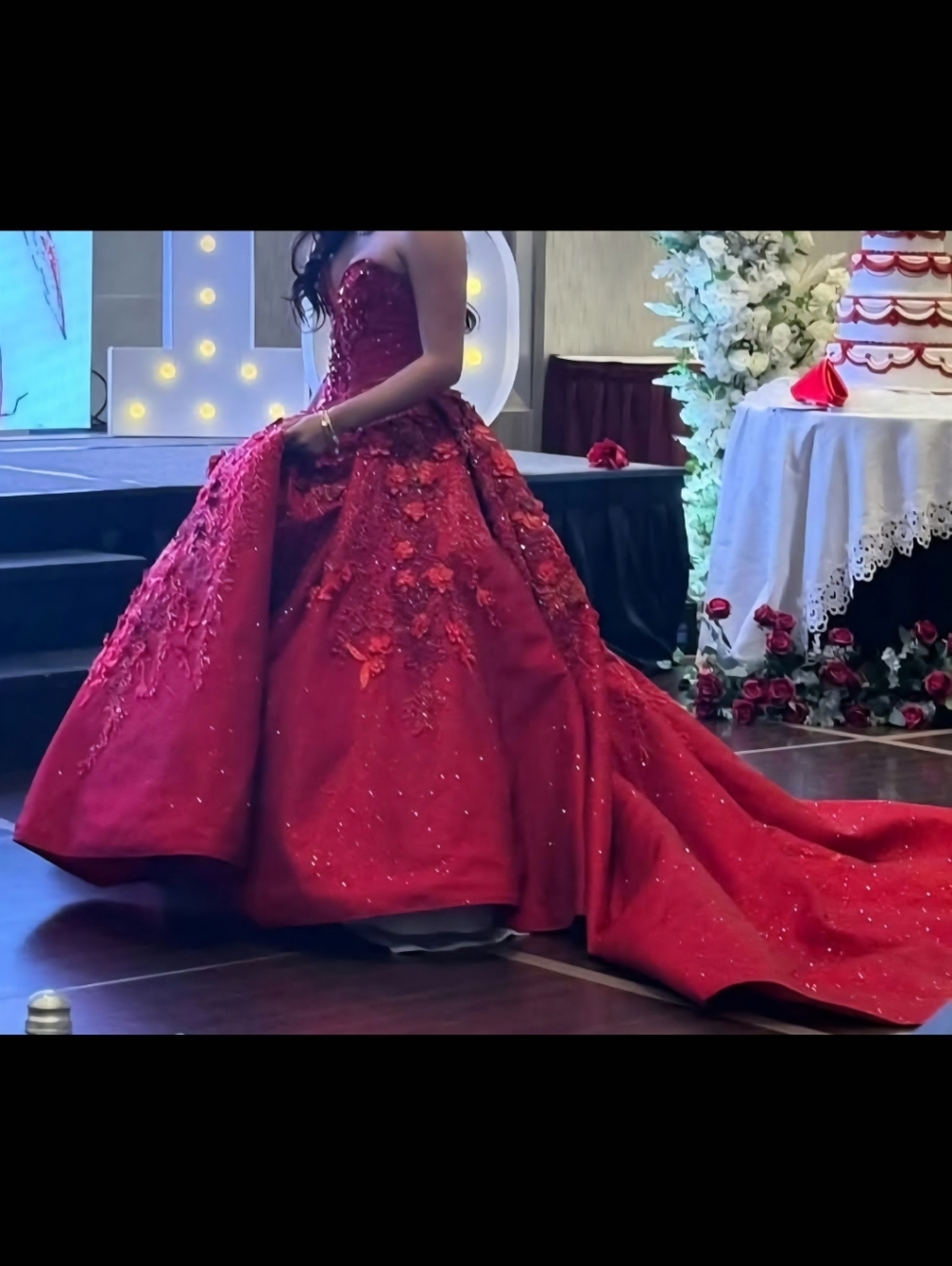 Strapless Red Embellished Ball Gown